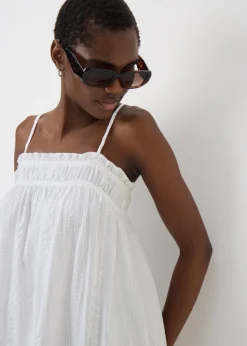 White Cotton Trapeze Maxi Dress