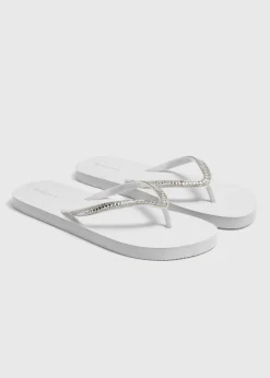 White Diamante Flip Flops