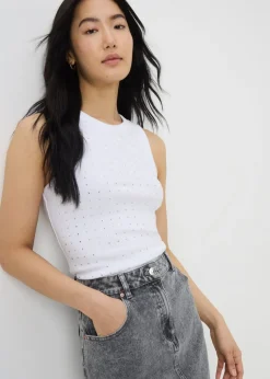 White Diamante Vest Top