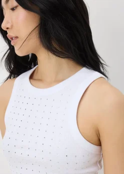 White Diamante Vest Top