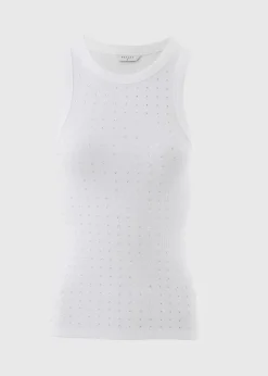 White Diamante Vest Top