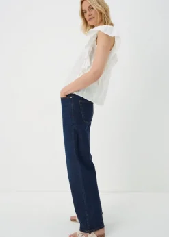 White Dobby Ruffle Sleeve Blouse