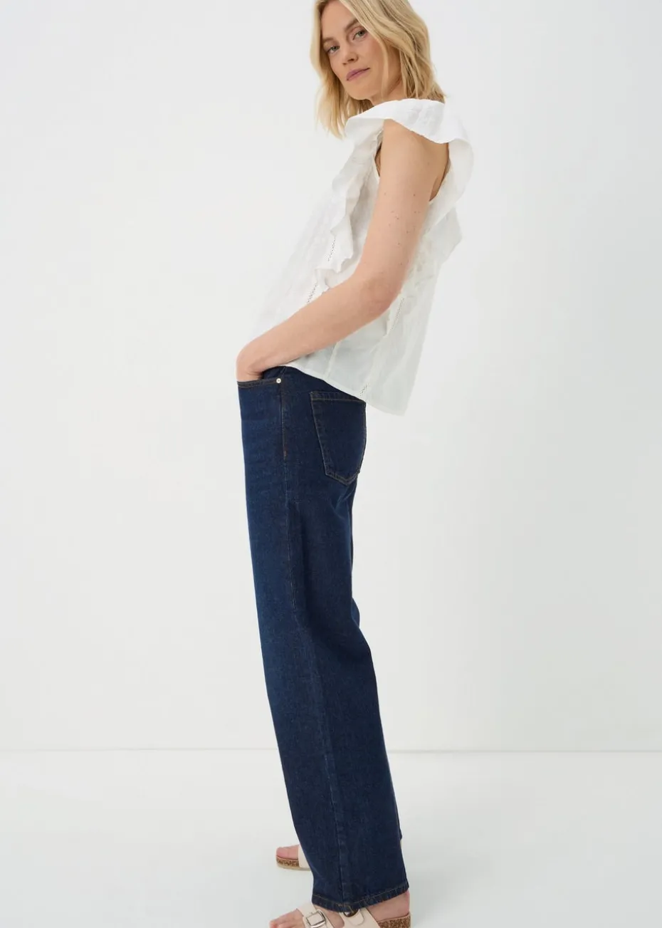 White Dobby Ruffle Sleeve Blouse