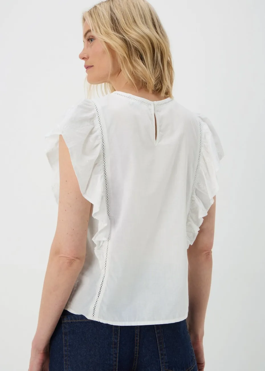 White Dobby Ruffle Sleeve Blouse