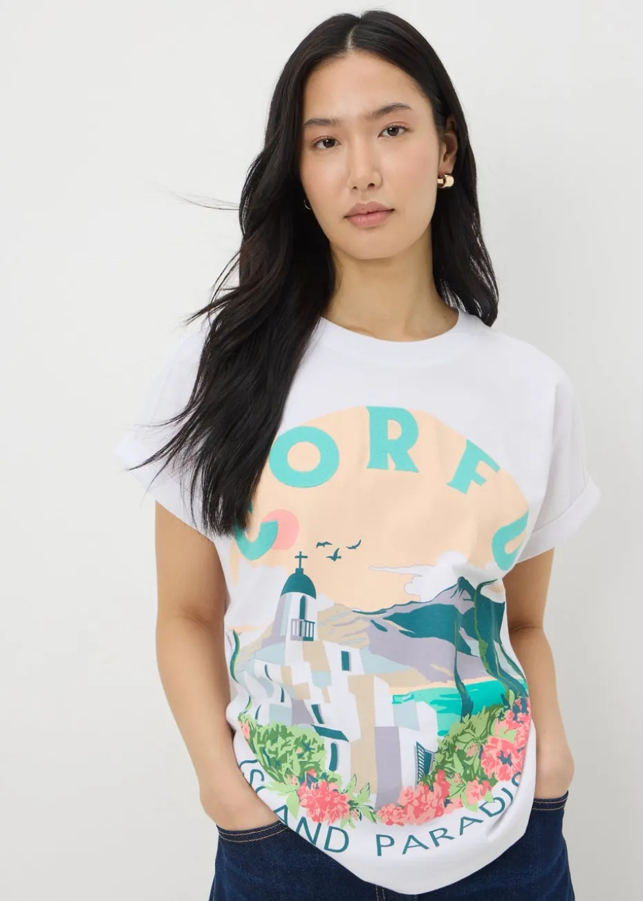 White Embellished Corfu Graphic T-Shirt