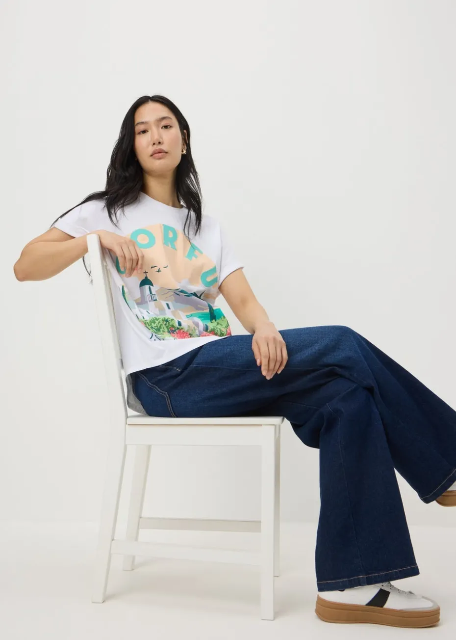 White Embellished Corfu Graphic T-Shirt