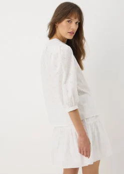 White Embroidered Puff Sleeve Blouse