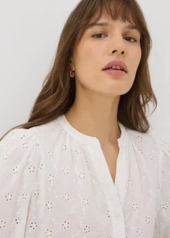 White Embroidered Puff Sleeve Blouse