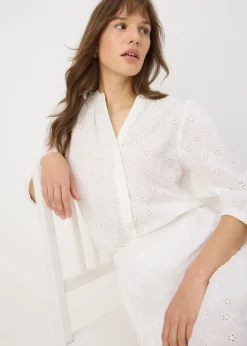 White Embroidered Puff Sleeve Blouse
