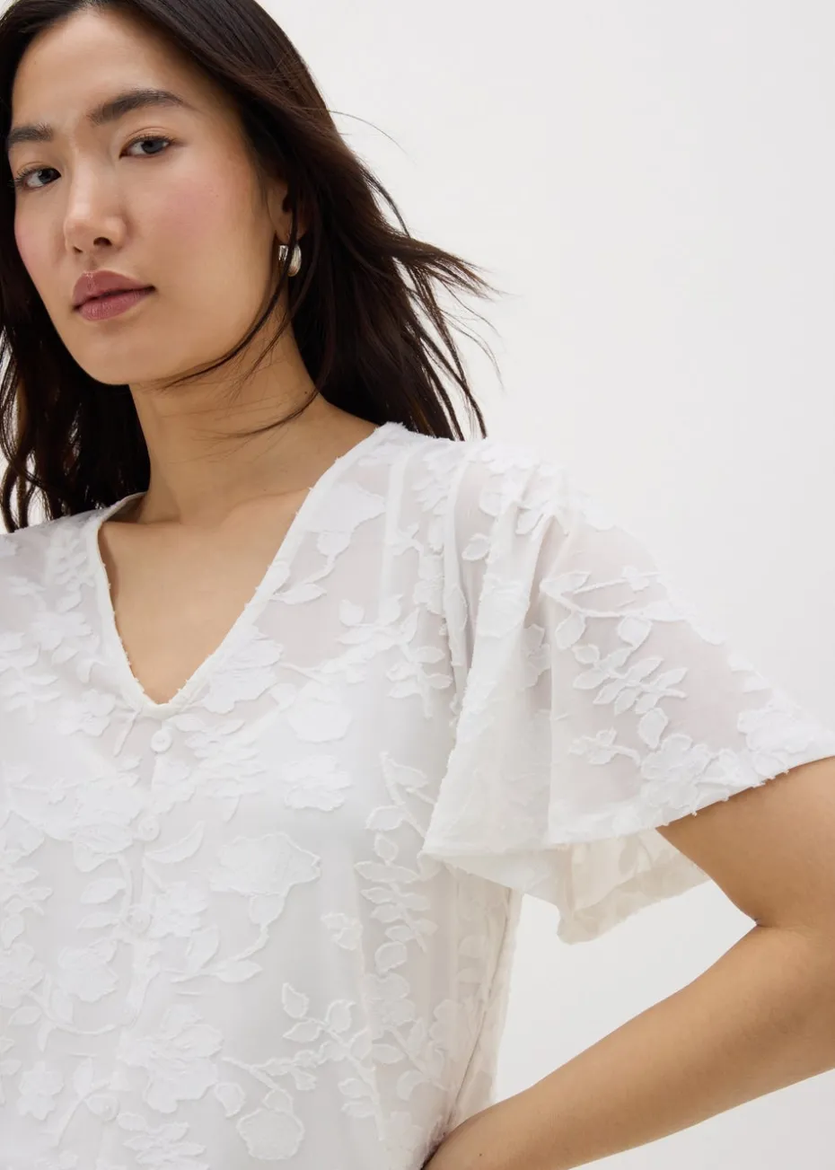 White Floral Angel Sleeve T-Shirt