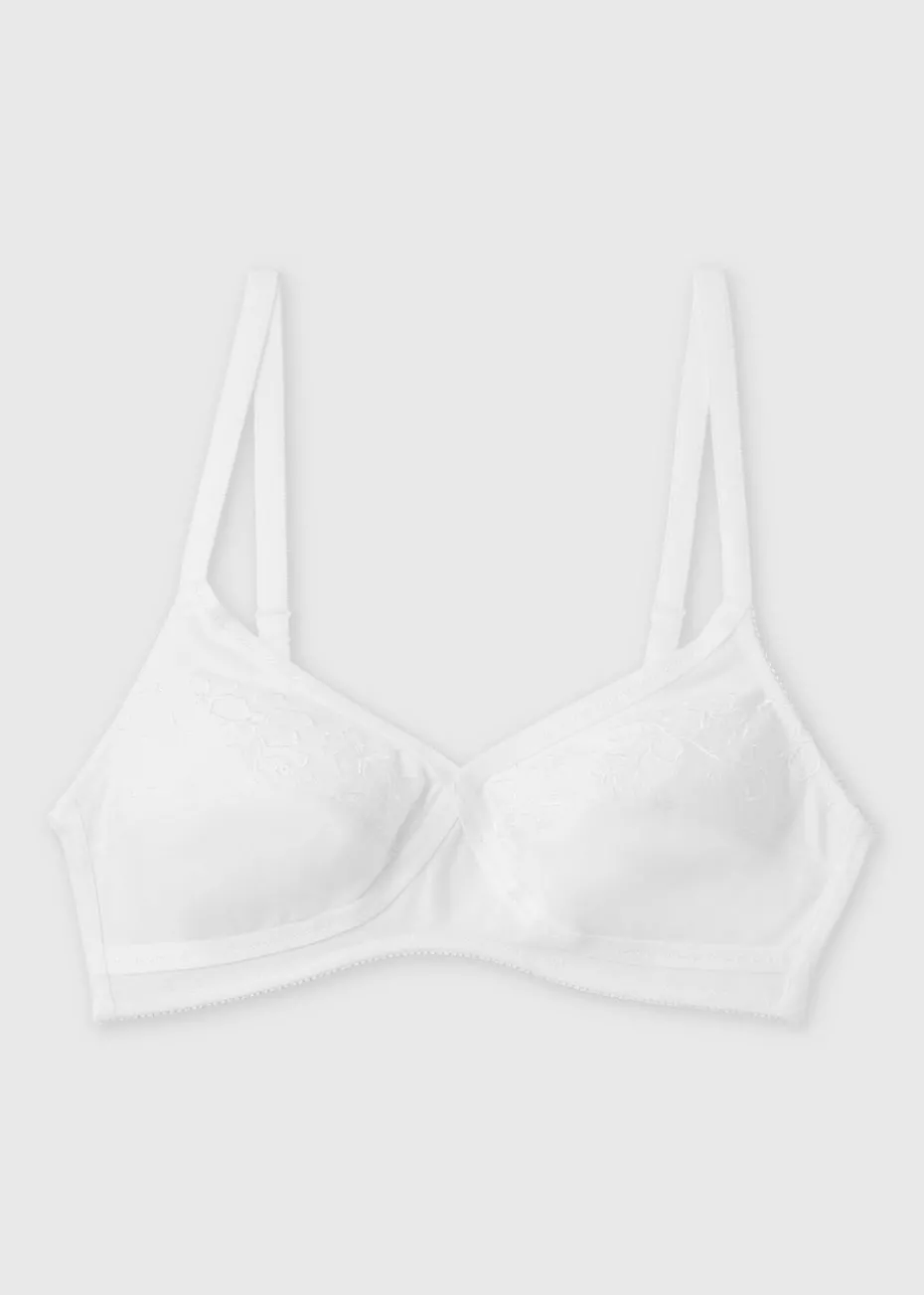 White Floral Print Non Wired Broderie Bra