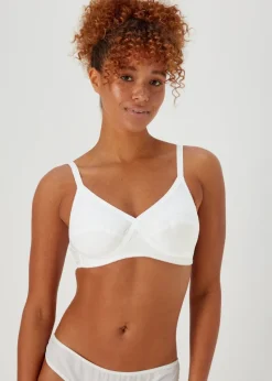 White Floral Print Non Wired Broderie Bra