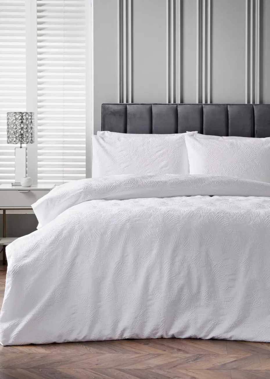 White Flower Embossed Duvet Set