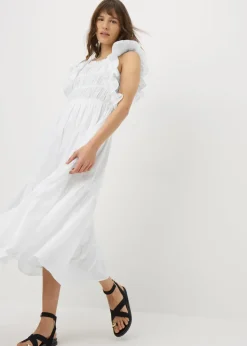 White Frill Midi Dress