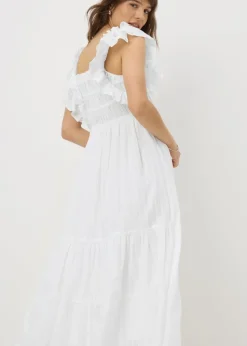 White Frill Midi Dress