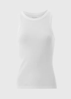 White High Neck Ribbed Vest