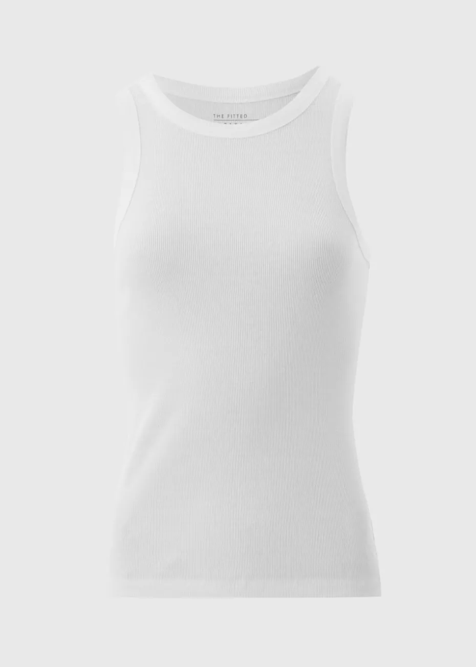 White High Neck Ribbed Vest