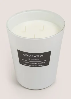 White Large Cedarwood & Amber Candle