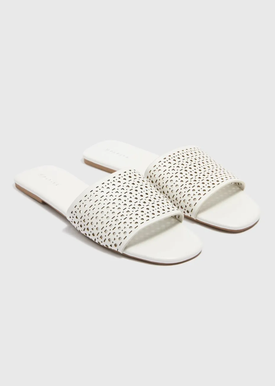 White Laser Cut Slider Sandal