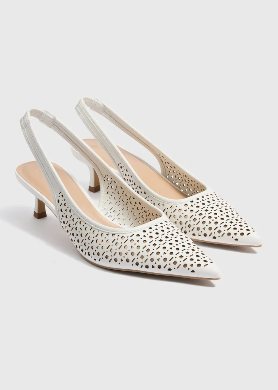 White Lasercut Kitten Heels