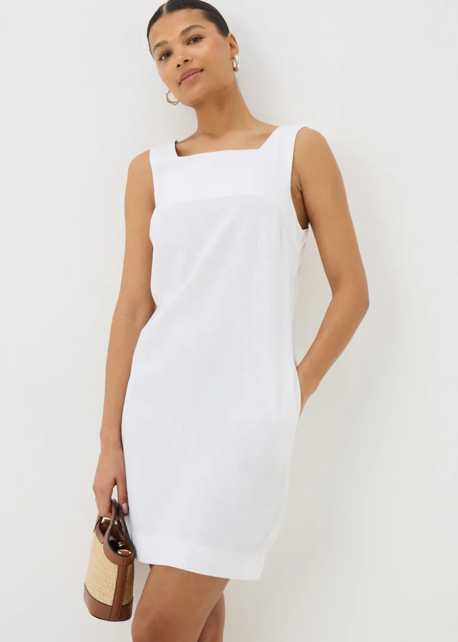 White Linen Blend Mini Shift Dress