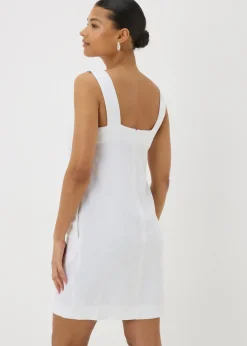 White Linen Blend Mini Shift Dress