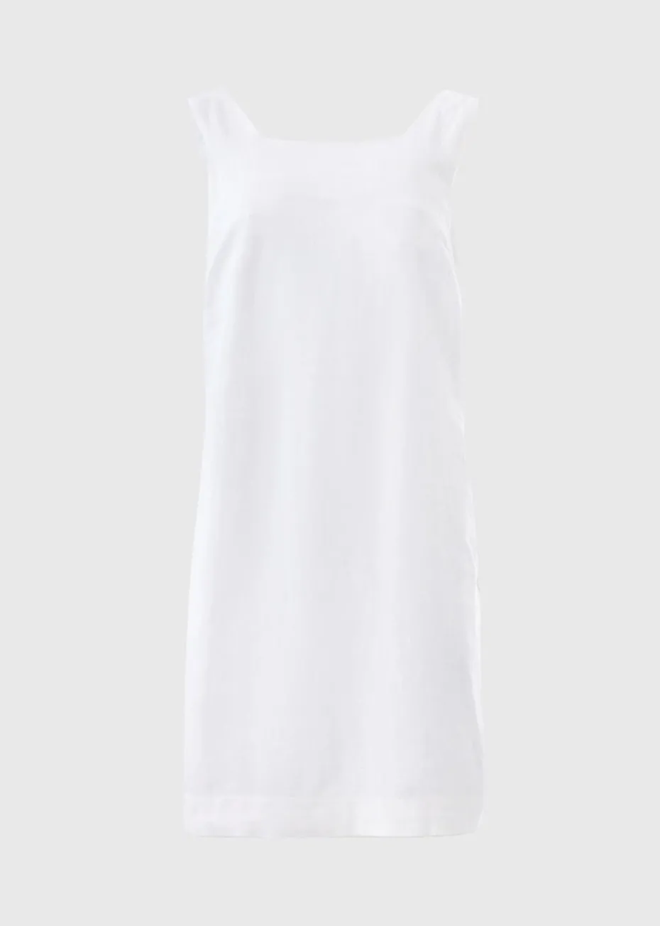White Linen Blend Mini Shift Dress