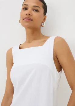 White Linen Blend Mini Shift Dress