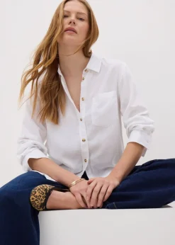 White Linen Blend Shirt