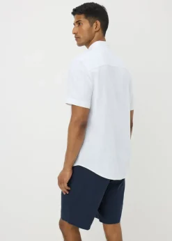 White Linen Blend Short Sleeve Shirt