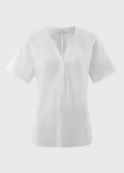 White Linen Blend V-Neck Top