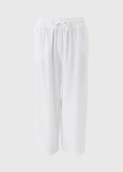 White Linen Blend Wide Cropped Trousers