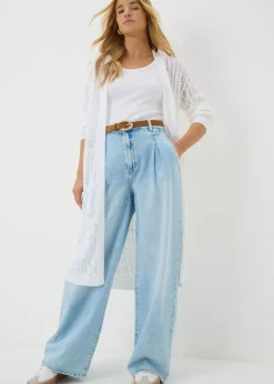 White Longline Pointelle Cardigan