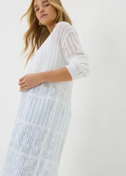 White Longline Pointelle Cardigan
