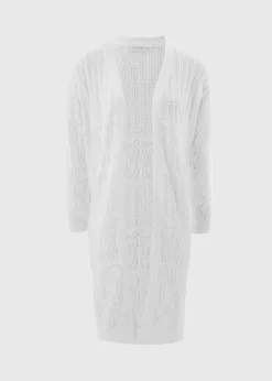 White Longline Pointelle Cardigan