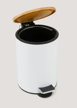 White Metal & Bamboo Bin (23cm x 17cm x 17cm)
