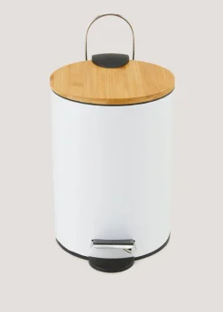 White Metal & Bamboo Bin (23cm x 17cm x 17cm)
