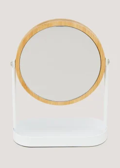 White Metal & Bamboo Mirror (25cm x 19cm x 8cm)