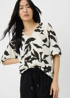 White Monochrome Leaf Tea Blouse
