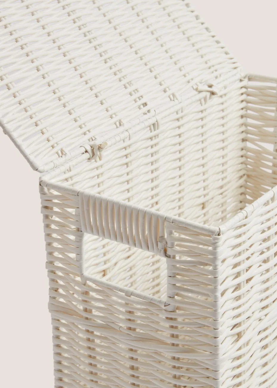 White Narrow Toilet Storage Basket