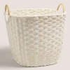 White Rattan Handle Basket