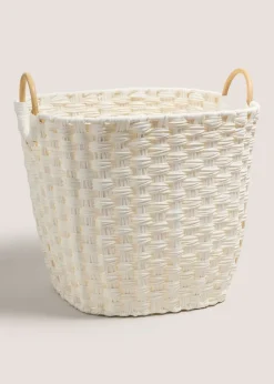 White Rattan Handle Basket