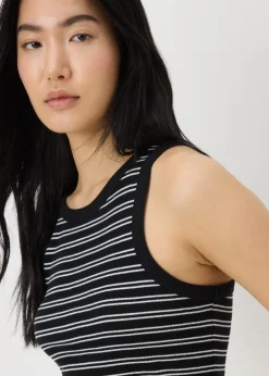 White Ribbed Stripe High Neck Racer Back Vest Top