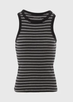 White Ribbed Stripe High Neck Racer Back Vest Top