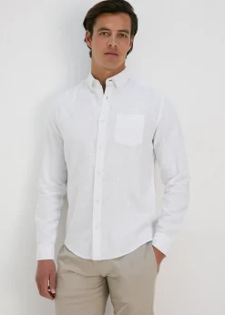White Roll Up Sleeve Linen Viscose Shirt