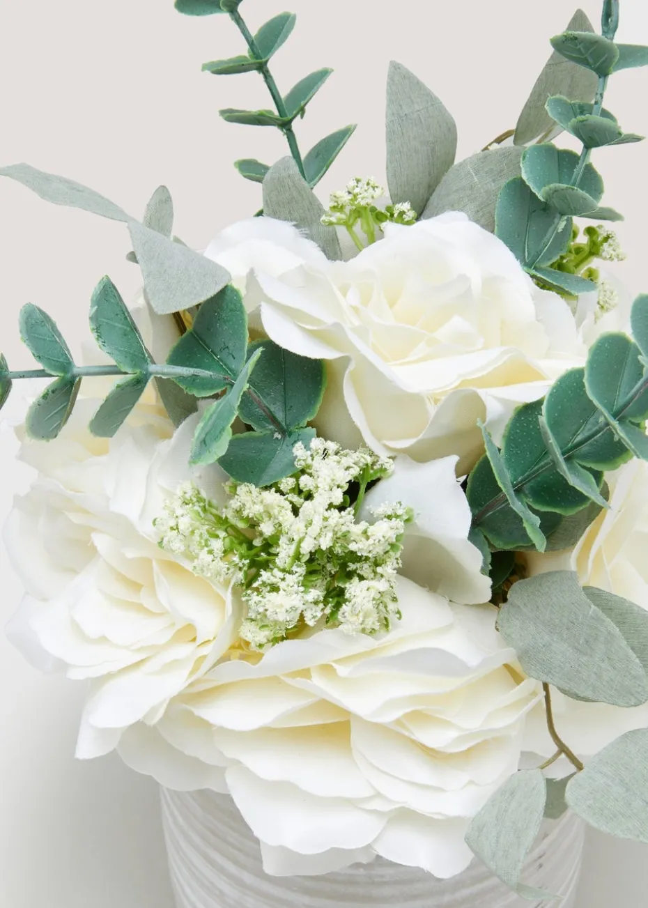 White Roses In Cement Pot