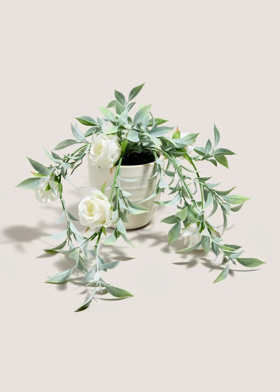 White Roses In Cement Pot