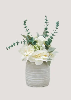 White Roses In Cement Pot