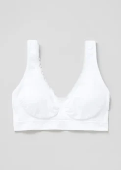 White Seamless Padded Lace Trim Crop Top