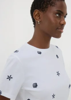 White Shell Embroidered T-Shirt